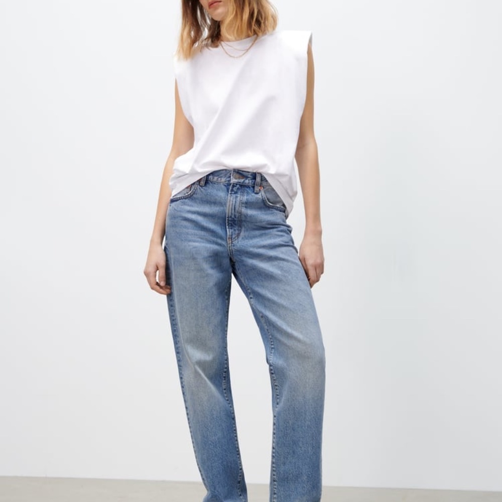 Zara Regular Fit Shoulder Pad T-Shirt NWT